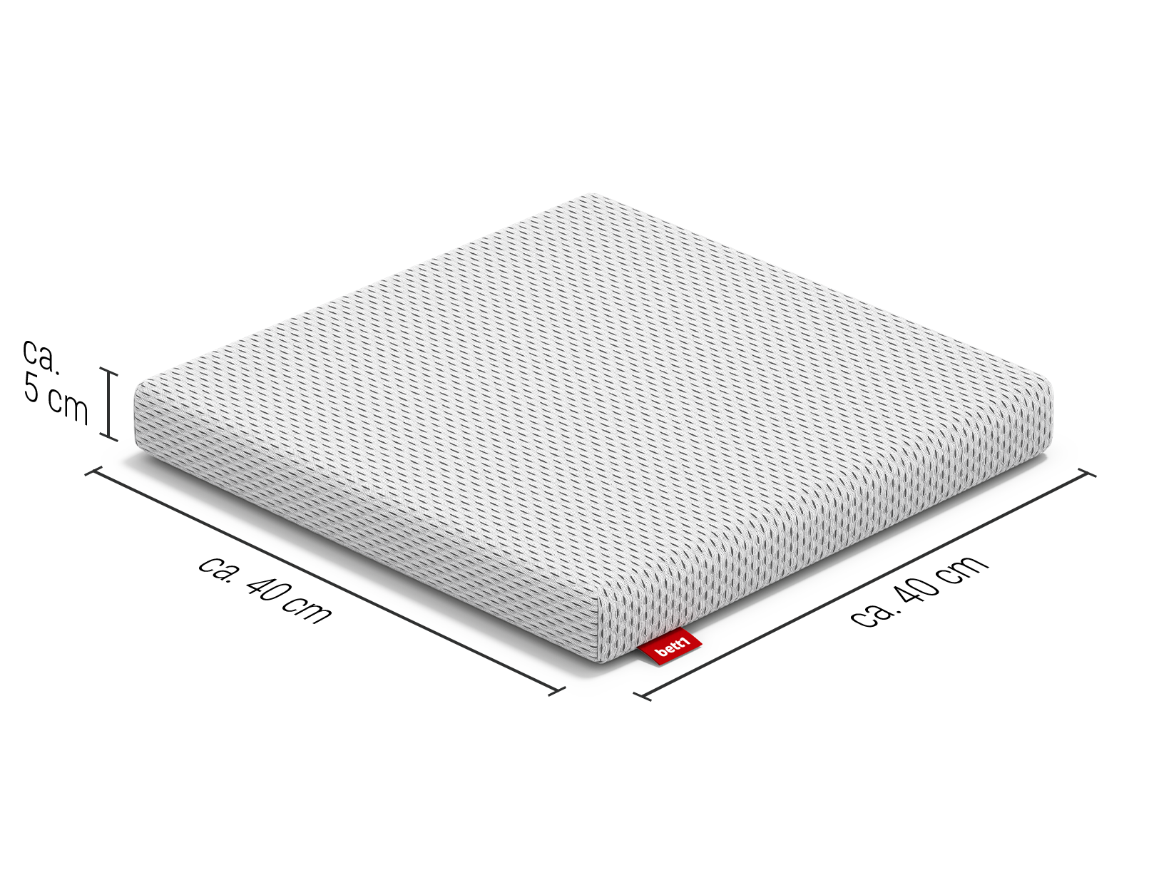 BODYGUARD®Sitzkissen mit Angabe der Kissenmaße: 40 x 40 x 5 cm.