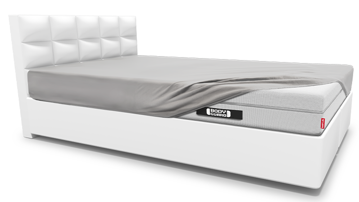 Die BODYGUARD Matratze liegt auf einem Boxspringbett und ist bezogen mit dem BODYGUARD Jersey Spannbettlaken 200x200 cm.