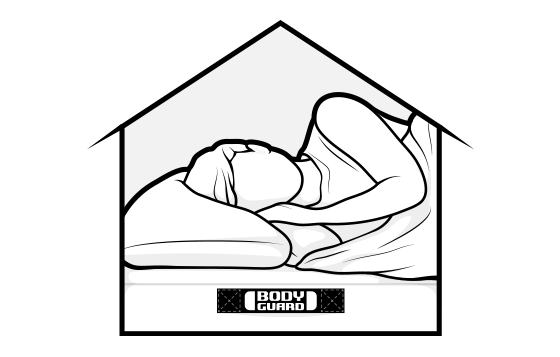 Illustration: Eine schlafende Person. Text: 100 Nächte probeschlafen.