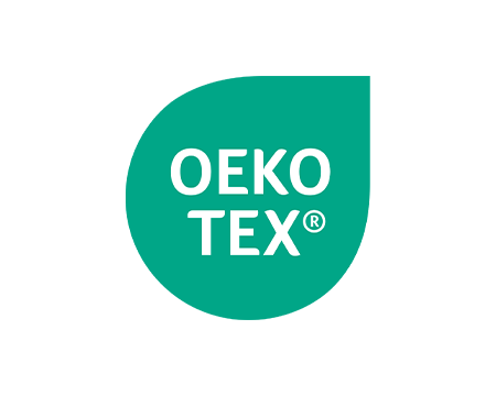 Illustration: eine grüne, tropfenförmige Fläche, in der steht: „OEKO TEX®“