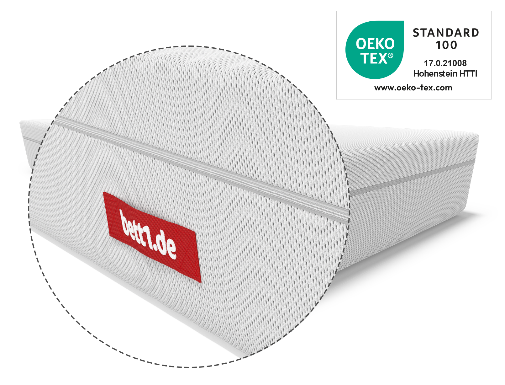 BODYGUARD®  Boxspring Matratze Weich: Zoom auf Griff. Oeko-Tex® Siegel. 	