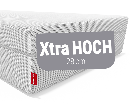 BODYGUARD®  Boxspring Matratze Weich. Eine rote Wanne mit Text: 100 % Vollschaum. Ein Icon durchgestrichene Metallfeder mit Text: ohne Metallfedern.