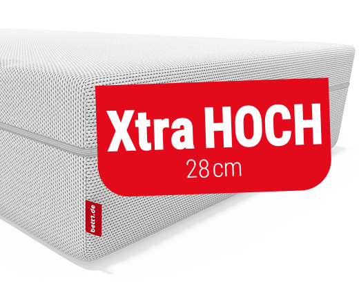 BODYGUARD® BoxspringMatratze. Eine rote Wanne mit Text: 100 % Vollschaum. Ein Icon durchgestrichene Metallfeder mit Text: ohne Metallfedern.