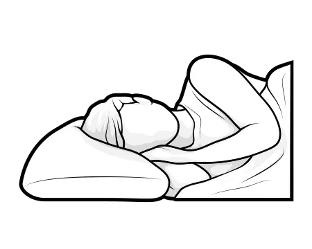 Illustration: Eine Person liegt in Seitenlage mit dem Kopf auf einem Kissen.