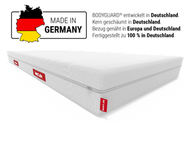BODYGUARD® Anti-Kartell-Matratze: Deutschlandkarte: Made in Germany: BODYGUARD® entwickelt in Deutschland. Kern geschäumt in Deutschland. Bezug genäht in Europa und Deutschland. Fertiggestellt zu 100% in Deutschland