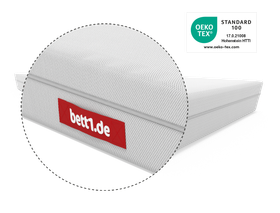 BODYGUARD® Anti-Kartell-Matratze: Zoom auf Griff. Oeko-Tex® Siegel.
