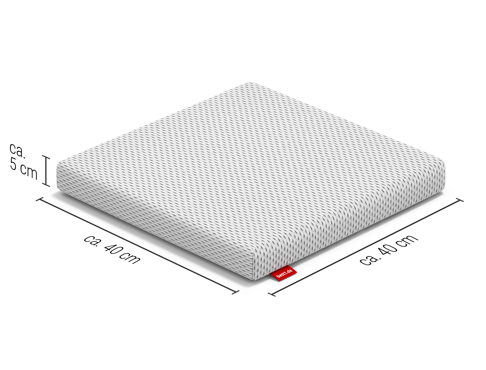 BODYGUARD®Sitzkissen mit Angabe der Kissenmaße: 40 x 40 x 5 cm.