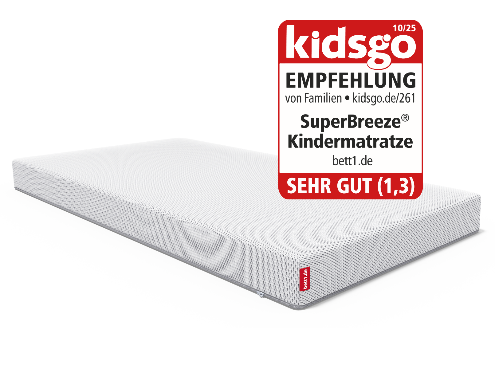 Die SuperBreeze Kindermatratze. Siegel: kidsgo