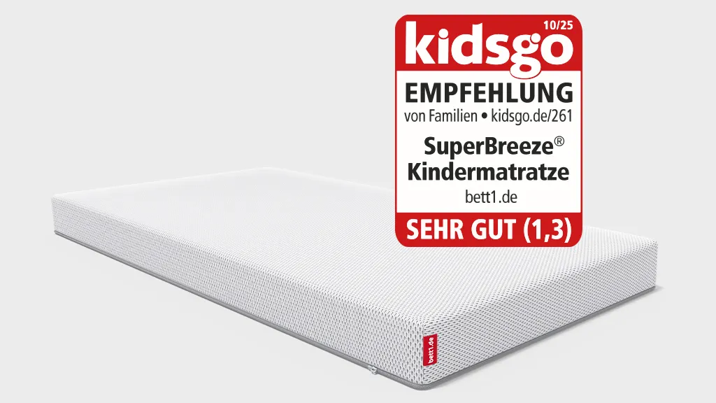 Die SuperBreeze Kindermatratze. Siegel: kidsgo