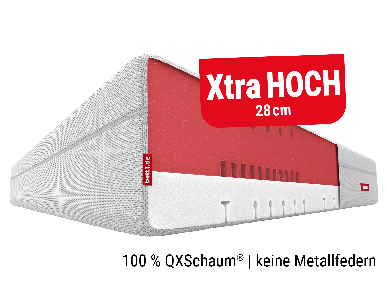 BODYGUARD Boxspring Matratze Weich. Text: Xtra hoch 28 cm. 100 % QXSchaum, keine Metallfedern.