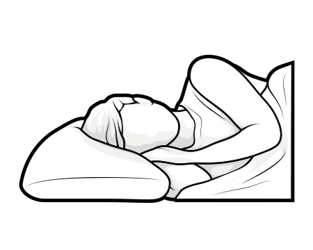 Illustration: Eine Person liegt in Seitenlage mit dem Kopf auf einem Kissen.