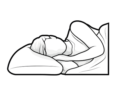 Illustration: Eine Person liegt in Seitenlage mit dem Kopf auf einem Kissen.